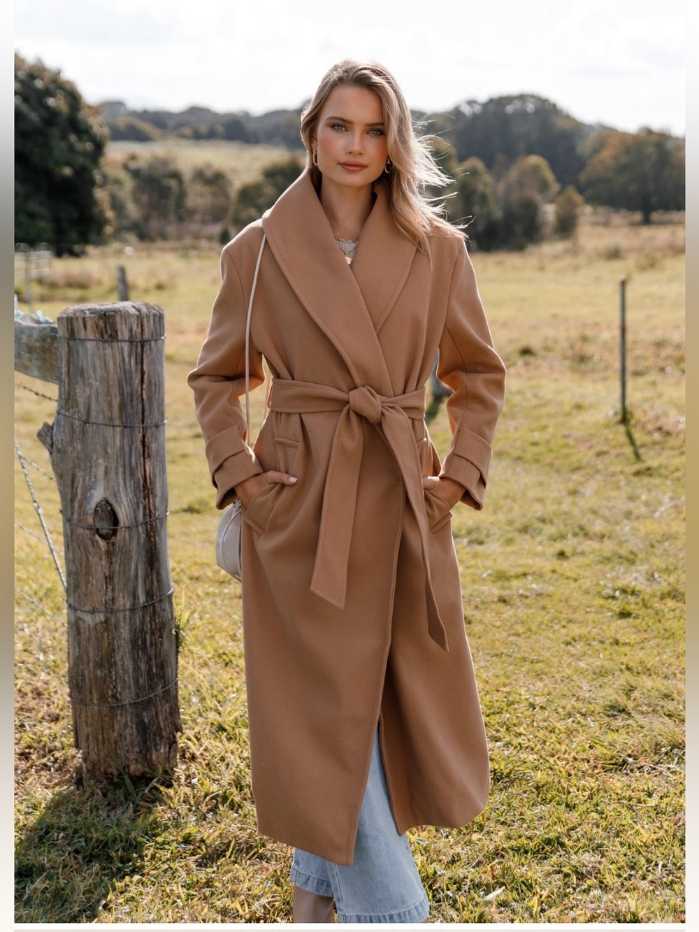 PETAL & PUP Emersyn Tie Front Coat - Camel - L